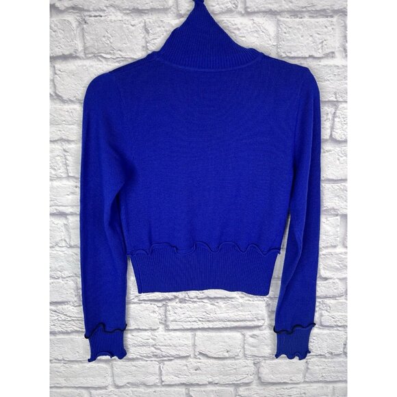 3.1 Phillip Lim Ruffled Sapphire Blue Wool Turtleneck Sweater Size Small - Picture 5 of 7